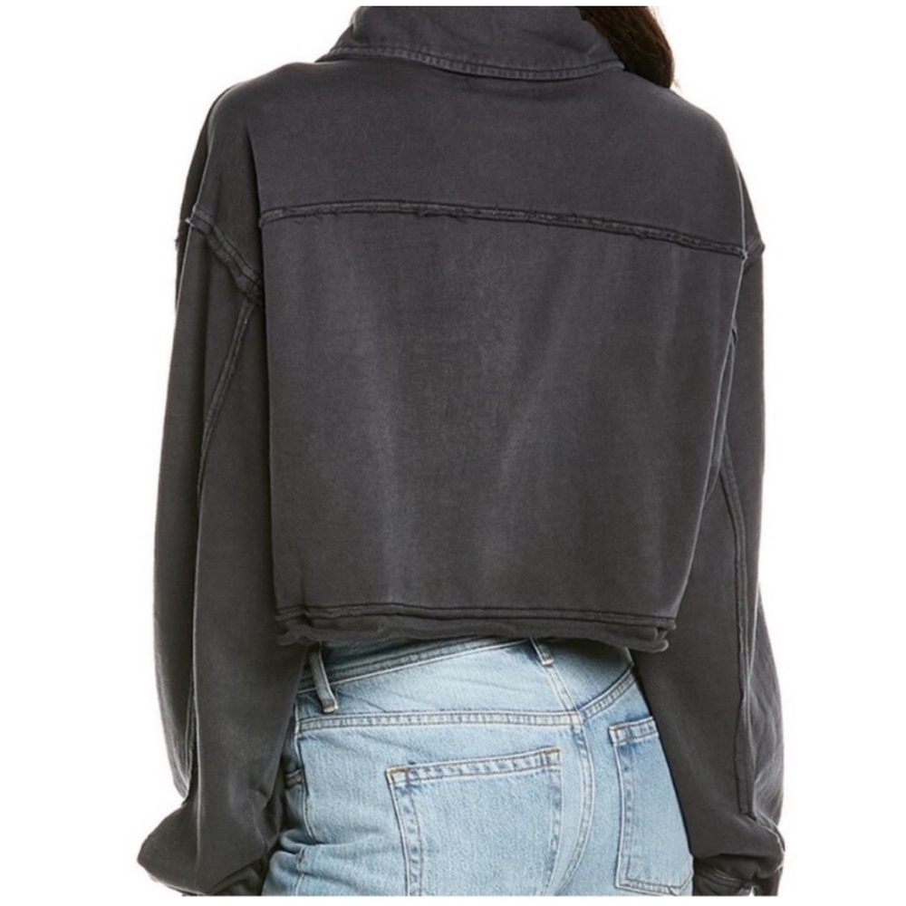 We The Free Saturday charcoal Black Cropped distressed S button cotton Jacket - Picture 2 of 16